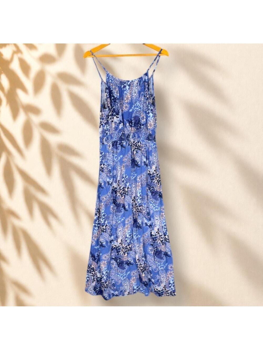 Faded Glory Dress Women L Large Blue Paisley Maxi Long Sleeveless Tasseled - Picture 2 of 7